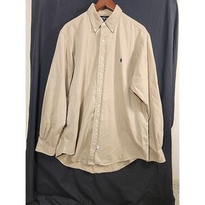Vintage Ralph Lauren Mens Shirt Large Brown Blake Camel Work Black Pony‎